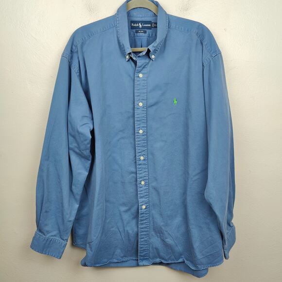 Vintage Ralph Lauren Blake Shirt Mens XL Blue Button Up‎ Cotton Green Pony - Picture 1 of 7